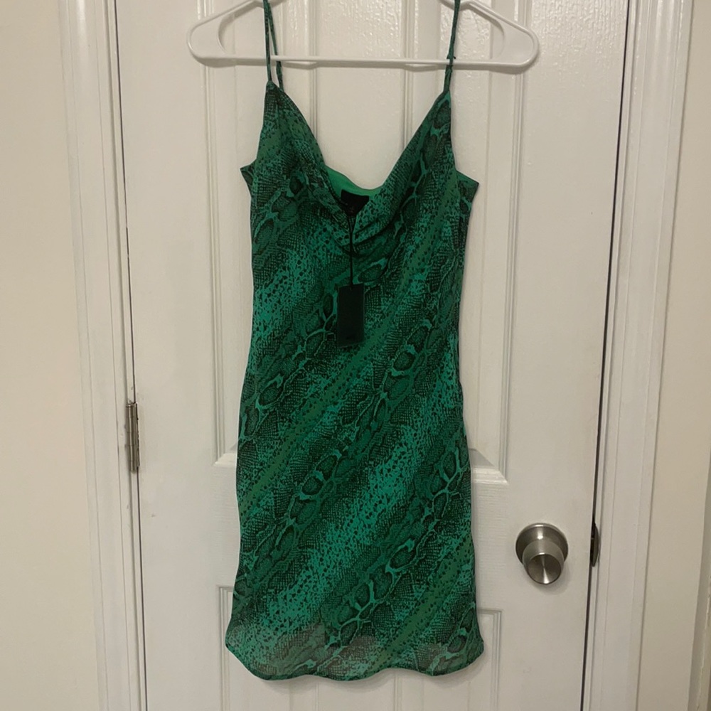 NBD Maisie Mini Dress in Green Snake
